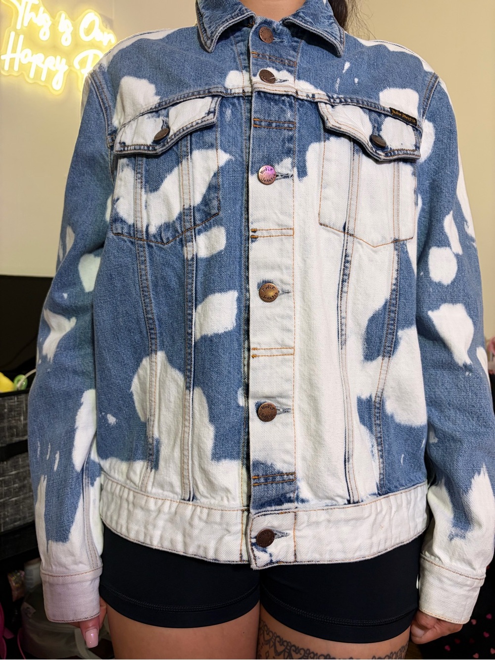 Nudie Jeans Bleach Effect Denim Jacket | Blue & White | Rare